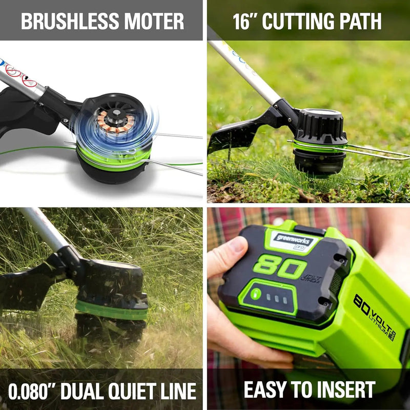 Greenworks 80V 16 inch Brushless String Trimmer, 2.0Ah Battery & Rapid Charger Included, ST80L210 by GreenHaven Gardens