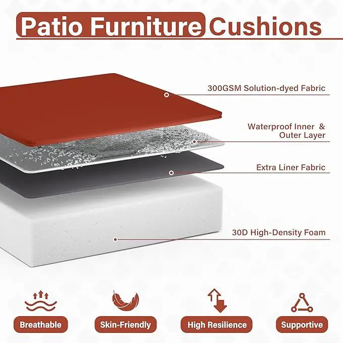 Patio Chair Cushions 22 X 22 X 4 Inch Waterproof Outdoor Seat Cushions for Patio Furniture, Outdoor Sofa Couch Pads with Ties & Handle, Set of 2, Terra Red by GreenHaven Gardens