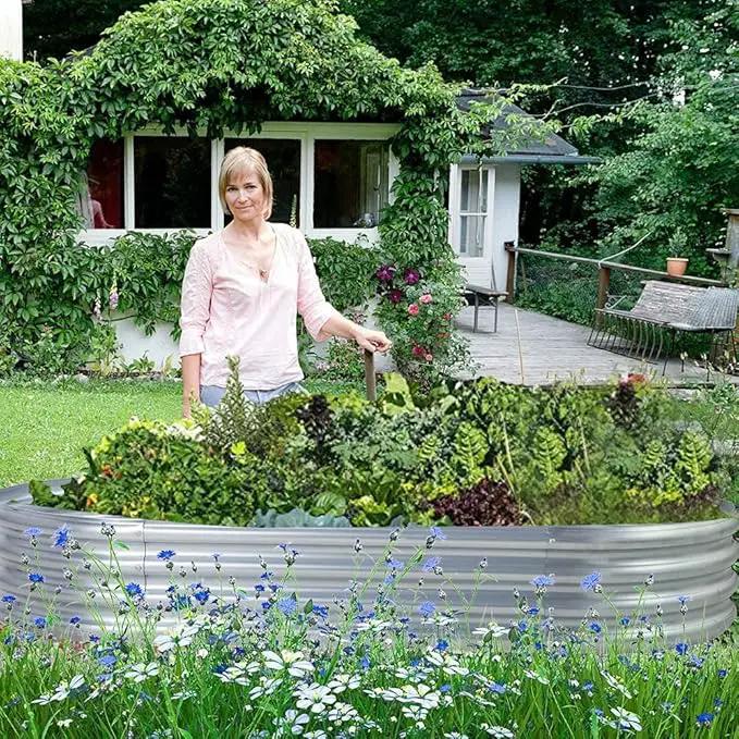 Land Guard 2Pcs Galvanized Raised Garden Bed Kit, 10×4×1ft Galvanized Planter Raised Garden Boxes Outdoor, Oval Large Metal Raised Garden Beds for Vegetables………… by GreenHaven Gardens