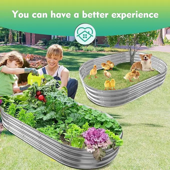 72X36X12 Inches Oval Galvanized Metal Garden Raised Bed/Plant Box for Planting,36 Inches Diameter Metal Fire Pit Ring,Small Animal Fence-3 in 1 Modular Design in Silver (6X3X1 FT, Oval) by GreenHaven Gardens