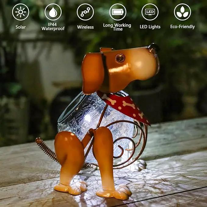 MUMTOP Solar Lanterns Outdoor Waterproof LED Crackle Glass Globe Solar Lights Decorative Dog Tabletop Lantern Metal Yard Art for Patio Garden Table Decor by GreenHaven Gardens