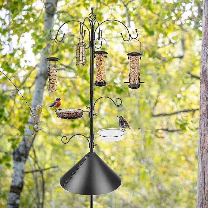 Bird Feeding Station Kit Bird Feeder Pole Wild Bird Feeder Kit with Squirrel Baffle and Suet Cage Mesh Tray Fruit Hook Double W Hook for Attracting Wild Birds by GreenHaven Gardens