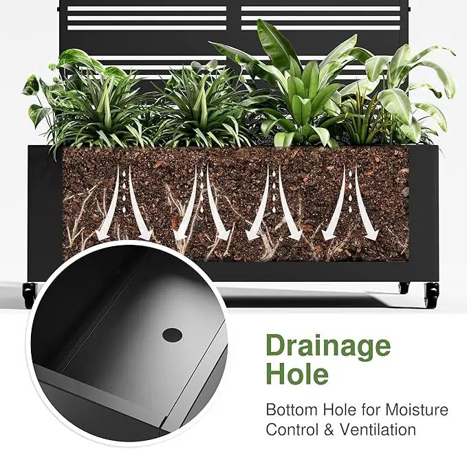 Casaphoria Metal Raised Garden Bed with Trellis and Wheels, 72"x47"x16" Planter Box for Climbing Plants, Vegetables & Vines, Features Drainage Holes and Privacy Screen (Black-Spring) by GreenHaven Gardens