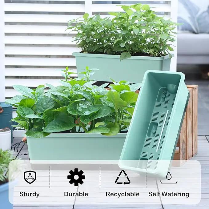 Window Box Planter 8 Pcs, 17 Inches Rectangle Flower Pots with Drainage Holes and Trays, Vegetable Planters for Windowsill Patio Garden Balcony Home Porch Yard Indoor Outdoor by GreenHaven Gardens