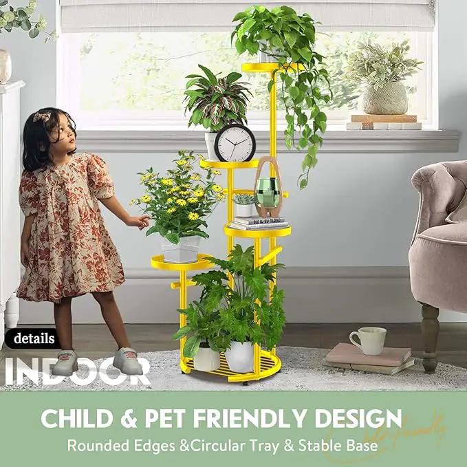 TOSKING 5 Tier Metal Plant Stand Indoor， Plant Shelf, Corner Shelf Flower Pot Stand for Outdoor Plant Stand for Living Room Balcony Garden Patio Bedroom (5Tier-37''-yellow) by GreenHaven Gardens