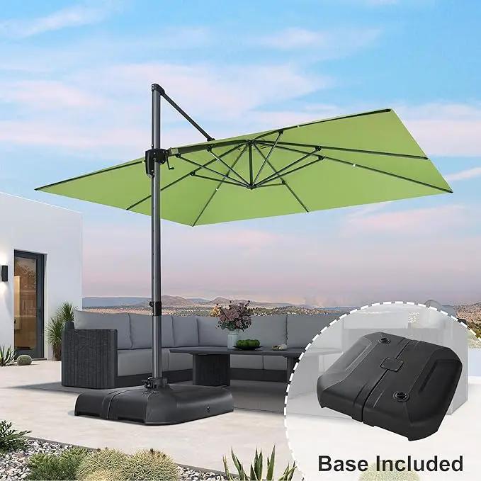 PURPLE LEAF 10' X 13' Square Cantilever Umbrella Patio Umbrella with Base Outdoor Umbrella Aluminum Offset with 360-degree Rotation for Garden Deck Pool Patio Apple Green by GreenHaven Gardens