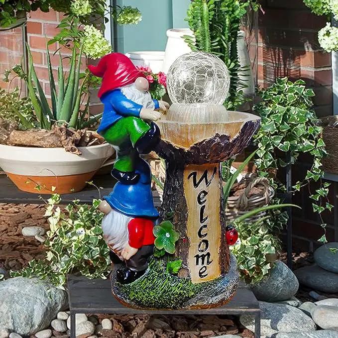 Garden Gnome Statues, Garden Statues for Outside with Solar LED Lights, 10.4 in Funny Double Gnomes Sculptures Outdoor Decorations for Yard, Ideal Gnomes Gifts for Women/Mom/Grandm by GreenHaven Gardens