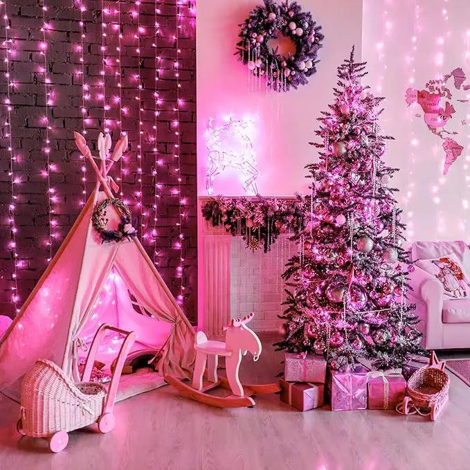 300 LED Pink String Lights, 99ft Pink Christmas Lights Outdoor 8 Modes Clear Wire, Plug in Waterproof Twinkle Fairy Lights for Bedroom Indoor Wedding Christmas Party Decorations by GreenHaven Gardens