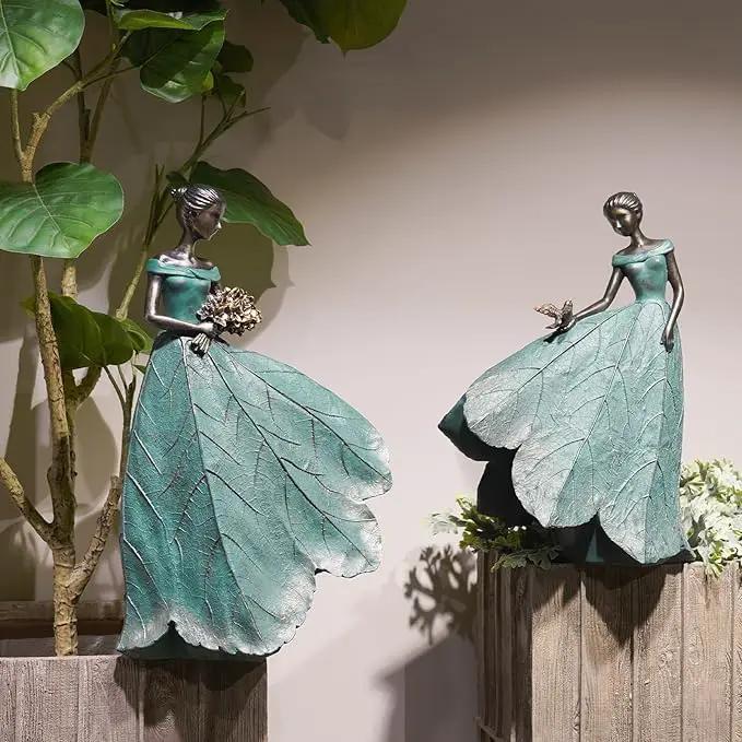 Guichifun Fairy Statue Collection Home Decoration - Leaf Angel Girls Resin Home Decor for Outside or Inside Rustic Garden Outdoor Yard Decorations Figurines Gift 14.25 x 9 x 20.25 Inch by GreenHaven Gardens