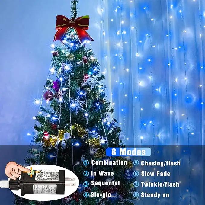 100 LED Christmas Lights Outdoor - 33ft Christmas String Lights 8 Modes Plug in Waterproof Twinkle Fairy Lights with Timer Memory for Indoor Outside Bedroom Home Party Decoration, Blue&White by GreenHaven Gardens