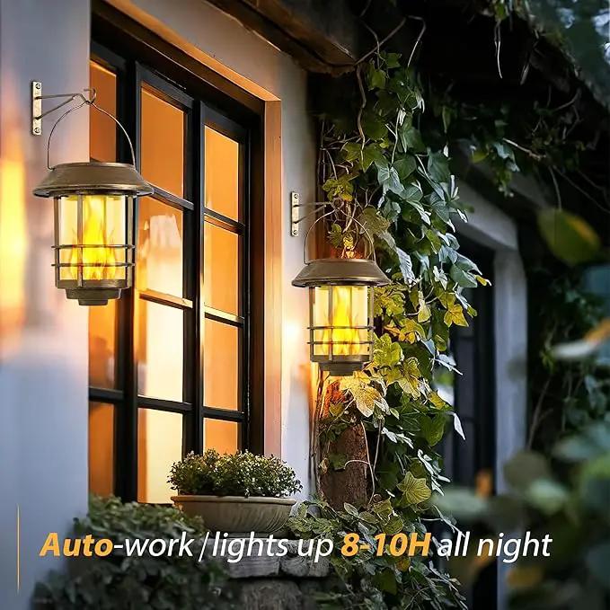 Otdair Solar Wall Lantern Outdoor, Flickering Flames Solar Sconce Lights Outdoor, Hanging Solar Lamps Wall Mount for Front Porch, Patio and Yard, 2 Pack, Yellow Bronze by GreenHaven Gardens