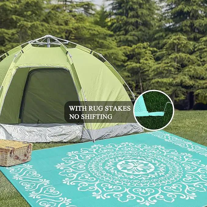 Pauwer Waterproof Outdoor Rug 8x10, Reversible Plastic Straw Patio Camping Rug, Indoor Outdoor RV Mat Carpet for Deck, Camper, Porch, Balcony, Backyard, Picnic, Floral Light Blue by GreenHaven Gardens