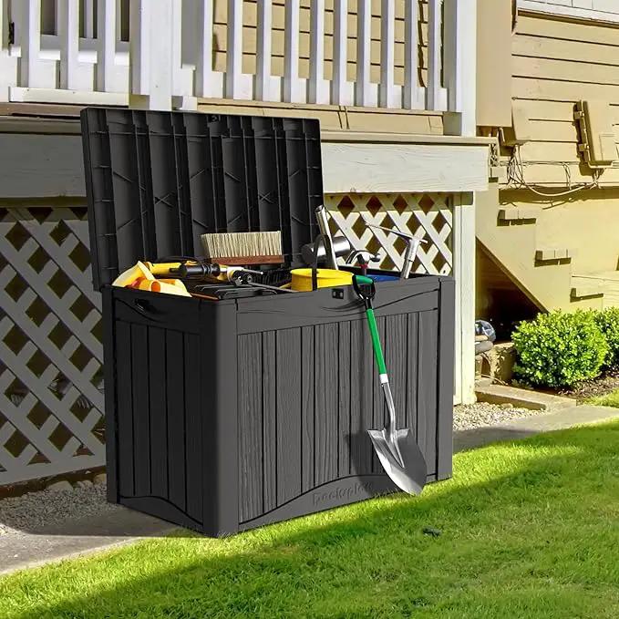 50 Gallon Lockable Resin Deck Box, Waterproof & UV-Resistant Outdoor Storage Box for Outdoor Cushion Storage, Garden Tools & Pool Accessories Storage, Black by GreenHaven Gardens