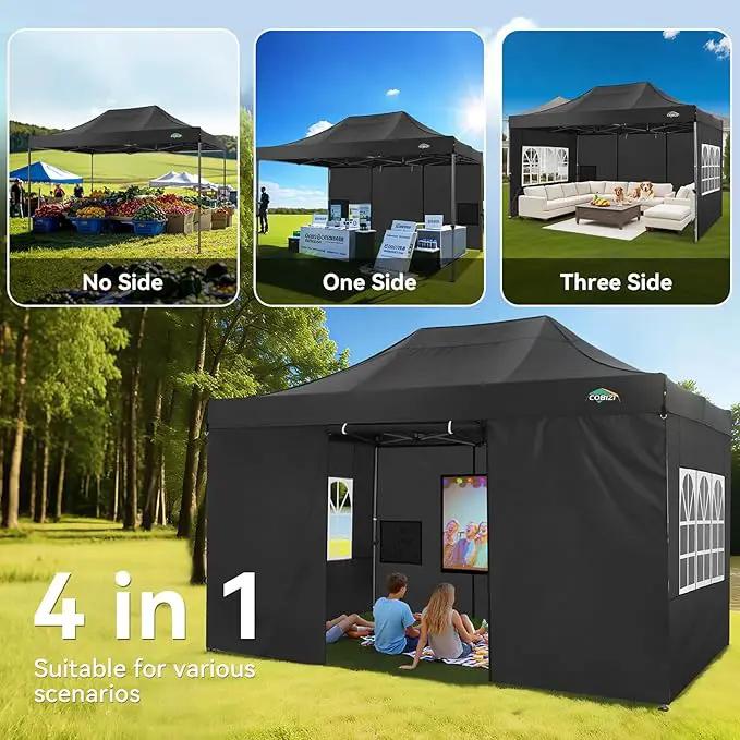 COBIZI 10x15 Pop up Canopy Tent Heavy Duty with 4 Sidewalls, Easy Set-up Commercial Outdoor Party Tent, 100% Waterproof Wedding Canopy Gazebo, 3 Height Adjustable with Handbag, Black by GreenHaven Gardens