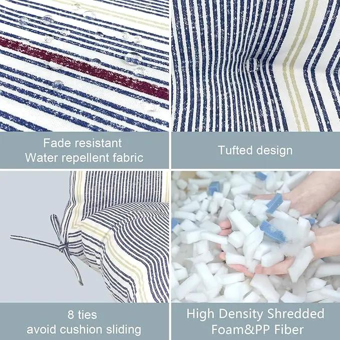 LVTXIII Outdoor Tufted High Back Cushions Set of 2 Patio Seasonal Replacement Rocking Chair Cushion with Ties, Solid Seat and Back Chair Cushion, (44” L x 22W”, Stripe Denim Blue) by GreenHaven Gardens