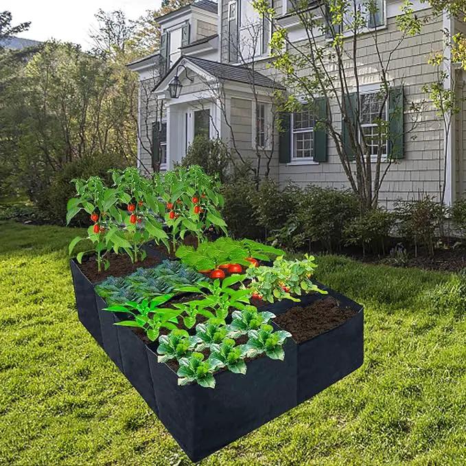 2 Pack 6x3x1ft Fabric Raised Garden Beds,128 Gallon 8 Grids Rectangle Plant Grow Bags,Durable Outdoor Gardening Planting Container Planter Pot for Growing Herbs Flowers Vegetables Potatoes Chillies by GreenHaven Gardens