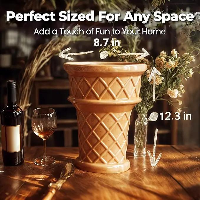 Fun & Unique Giant Ice Cream Cone Planter & Vase Quirky Large Ceramic 12” Tall Indoor Outdoor Vase for Plant Lovers – Perfect for Multiple Plants or Statement Garden Art by GreenHaven Gardens