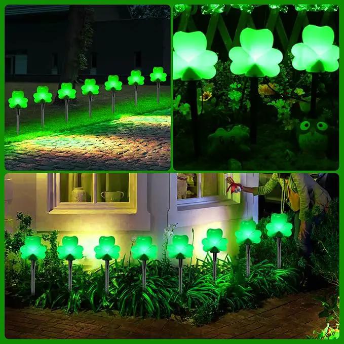 2 Sets 4 Pack St. Patricks Green Shamrock Pathway Lights Outdoor for St. Patricks Day Decorations, C7 LED Green Lucky Clover Garden Lights Waterproof, UL Certified for Lawn Yard Walkway Decor, Plug In by GreenHaven Gardens