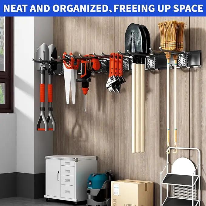 Garage Organization Tool Organizer Wall Mount, 48inch Heavy Duty Garden Tool organizer Storage System, Easy Install With 6 Adjustable Bilayer Hooks, For Garage, Basement, Shed, Workshop(Black) by GreenHaven Gardens