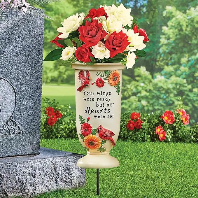 BAYN Grave Decorations for Cemetery, Cardinal Vases with Spikes for Garden Decorations Waterproof Garden Statues Memorial Gifts for Loss of Loved One by GreenHaven Gardens