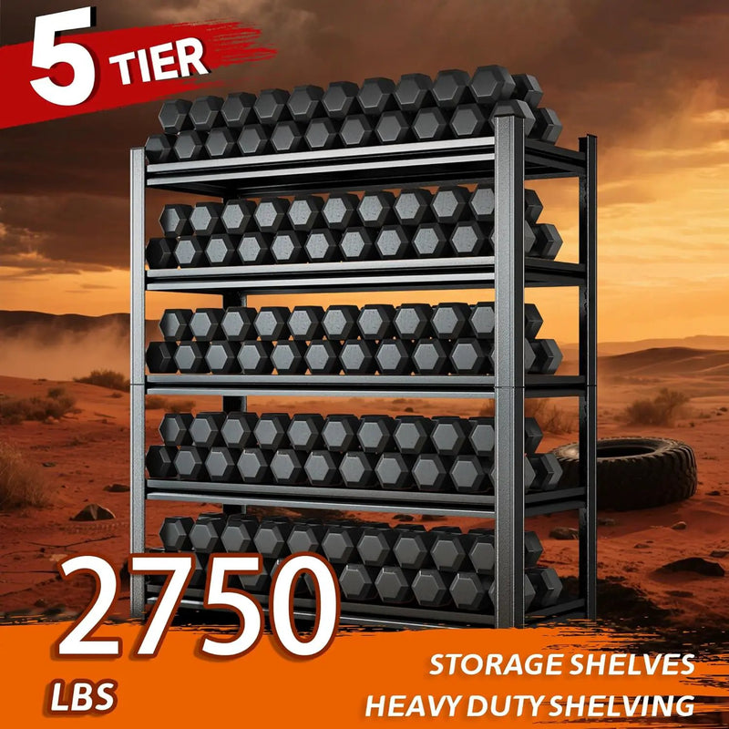 Heavy Duty 5-Tier Shelving Unit 2750LBS Capacity - Adjustable Steel Garage Shelves for Warehouse, Basement Storage(71''H x 39.4''W x 17.7''D) by GreenHaven Gardens