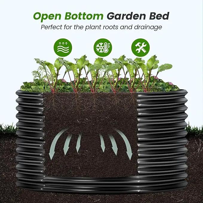 Land Guard 4×4×3ft Galvanized Raised Garden Bed Kit, Round Galvanized Planter Raised Garden Boxes Outdoor, Large Metal Raised Garden Beds for Vegetables, Grey by GreenHaven Gardens