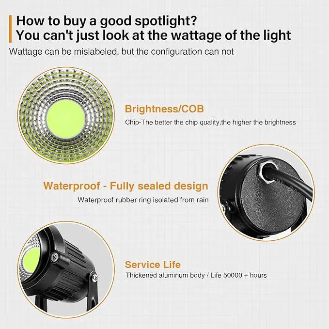 LemonBest Landscape Lights - 5W 110V Outdoor Spotlight - Waterproof IP65-3000K Cool White LED Landscape Lights - 5ft Cable for Yard Garden Patio Driveway House (Include Spike) (6 Pack) by GreenHaven Gardens