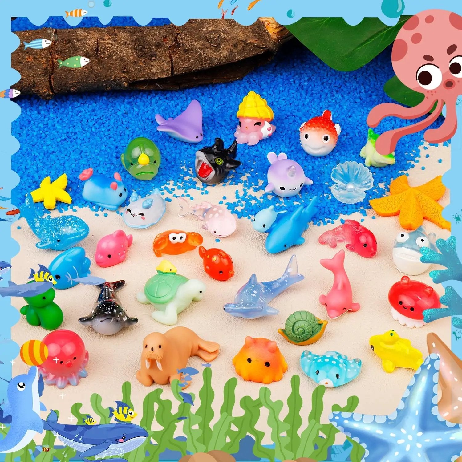 44 Pcs Mini Ocean Resin Animals 44 Styles Resin Animals Figurines Bulk for Fairy Garden Miniature Dollhouse Accessories Hide Crafts Decor by GreenHaven Gardens