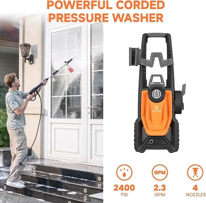 Giraffe Tools Electric Pressure Washer, 2400 PSI 2.3 GPM with 4 Quick-Connect Nozzles, 20FT Hose & Foam Cannon, Powerful Washer for Cars/Road/Driveways/Fences by GreenHaven Gardens