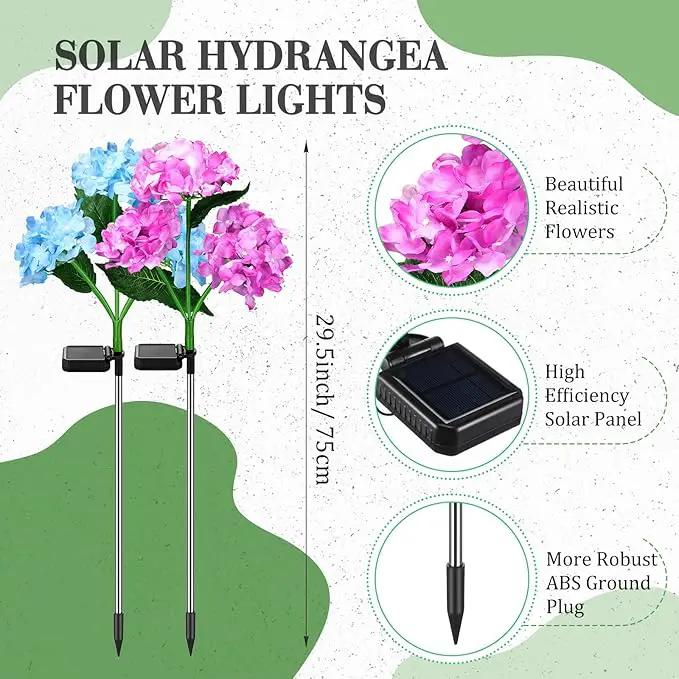 Treela 4 Pack Solar Lights Flowers Outdoor Waterproof Hydrangea Garden Stake Lights Realistic LED Flowers Powered Decorative Ground Solar Flower for Lawn Yard Backyard Decoration Gift(Blue, Purple) by GreenHaven Gardens