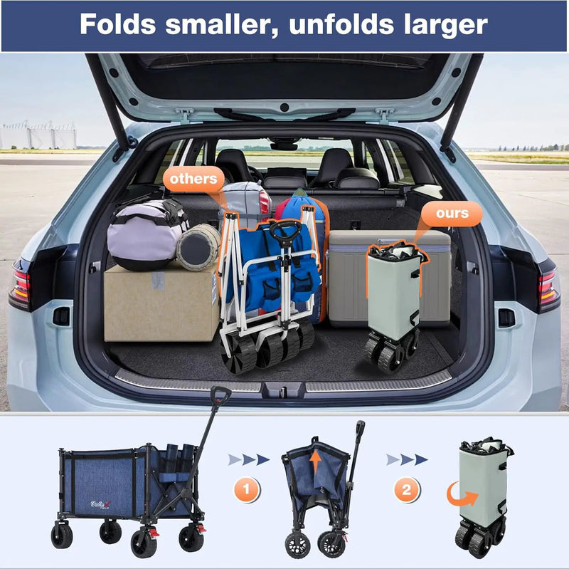 Collapsible Wagon Cart Foldable with Big Wheels Brakes, 250lbs Folding Utility Lightweight Garden Wagon, Portable Grocery Cart for Camping Shopping Sports Pets, Blue by GreenHaven Gardens