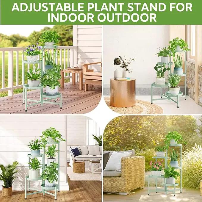 iDavosic.ly 5 Tier Large Plant Stand Indoor, 10 Inch Wide Corner Tall Metal Plant Stands Outdoor for Multiple Plants, Folding Tiered Flower Display Holder Rack Shelf, Light Green by GreenHaven Gardens