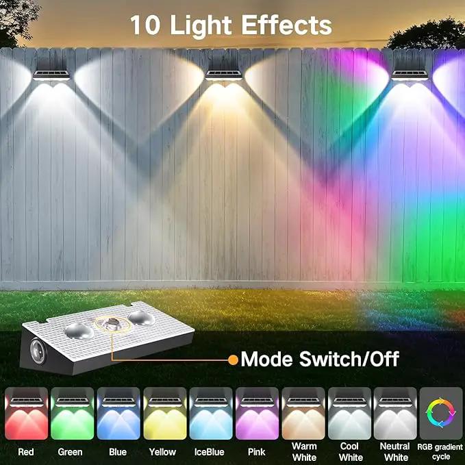 OUTON Solar Fence Lights Outdoor, 3-Side RGBCW Fence Light Solar Powered, 10 Modes Dusk to Dawn Auto ON/Off Deck Lights, IP65 Waterproof Outside Light for Garden Step Patio Backyard Wall, 8-Pack by GreenHaven Gardens