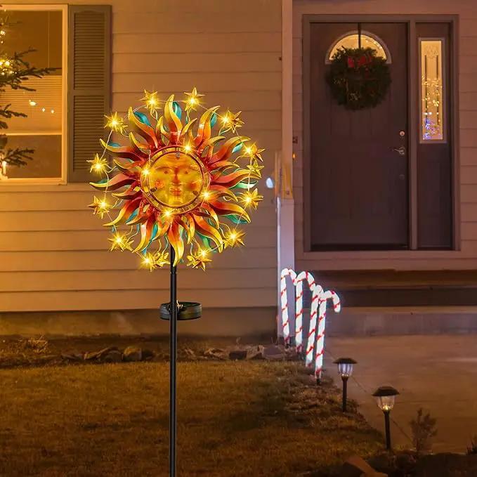 Solar Wind Spinners for Yard and Garden - 60.3 Inch 360° Metal Sun Wind Sculptures Outdoor Clearance Kinetic Windmills with Vine String Shining LED Lights for Patio, Lawn Xmas Garden Decoration by GreenHaven Gardens