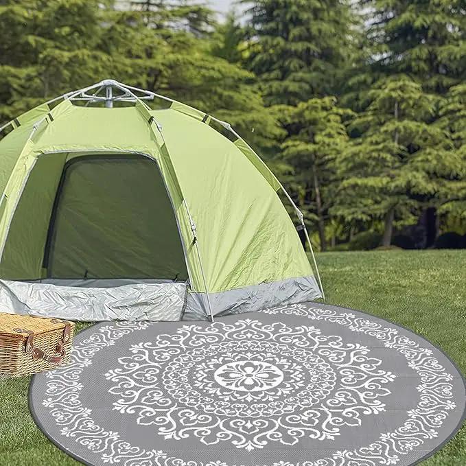 Pauwer Waterproof Outdoor Rug 8ft, Reversible Plastic Straw Patio Camping Rug, Indoor Outdoor RV Mat Carpet for Deck, Camper, Porch, Balcony, Backyard, Picnic, Floral Grey by GreenHaven Gardens