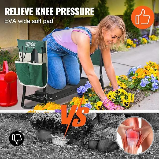 VEVOR Folding Garden Kneeler and Seat Heavy Duty, Widened 8" EVA Foam Pad, Portable Garden Stool with Tool Bags, Gardening Bench to Relieve Knee & Back Pain, Great Gifts for Seniors, Women, Parents by GreenHaven Gardens