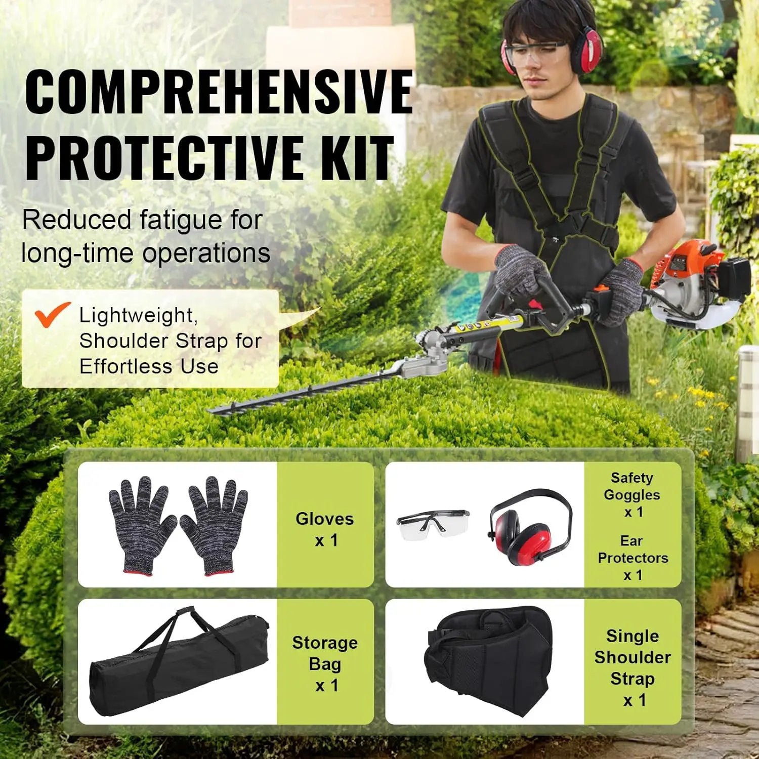 VEVOR 5-in-1 26cc 2 Cycle Gas Powered Dual Sided Hedge Trimmer, Weed Eater, String Trimmer, Edger, Pole Saw Chainsaw Pruner with EPA, CE and EMC Certification by GreenHaven Gardens