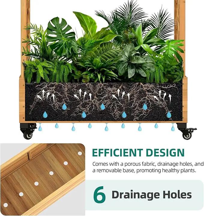 YITAHOME Raised Garden Bed with Trellis and Lockable Wheels, Wood Free-Standing Trellis Planter Box with Hanging Roof for Climbing Plants Flowers in Garden, Patio, Backyard, Balcony, Natural by GreenHaven Gardens