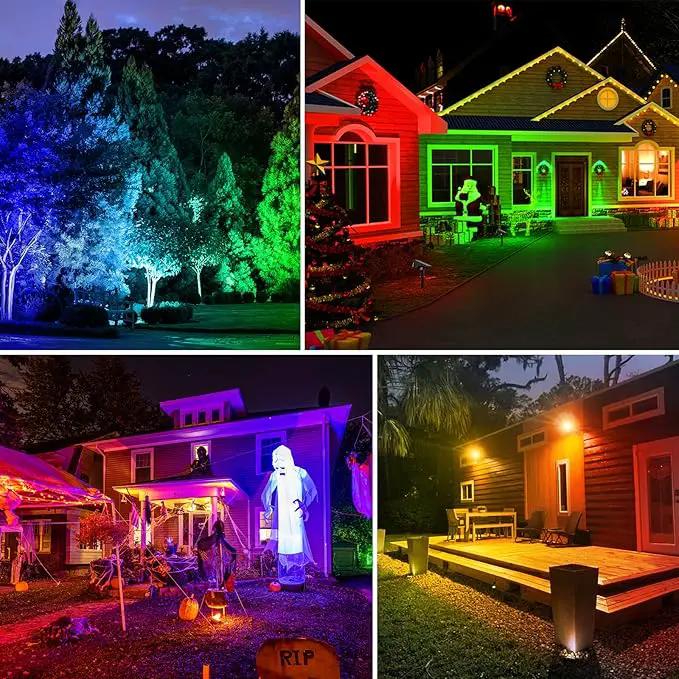 T-SUNUS Christmas Solar Spot Lights Outdoor Color Changing 4 Pack, IP65 Waterproof Solar Landscape Spotlights Garden Pond Lights, 2-in-1 RGB Lighting for Yard Pathway Driveway Walkway Tree Halloween by GreenHaven Gardens
