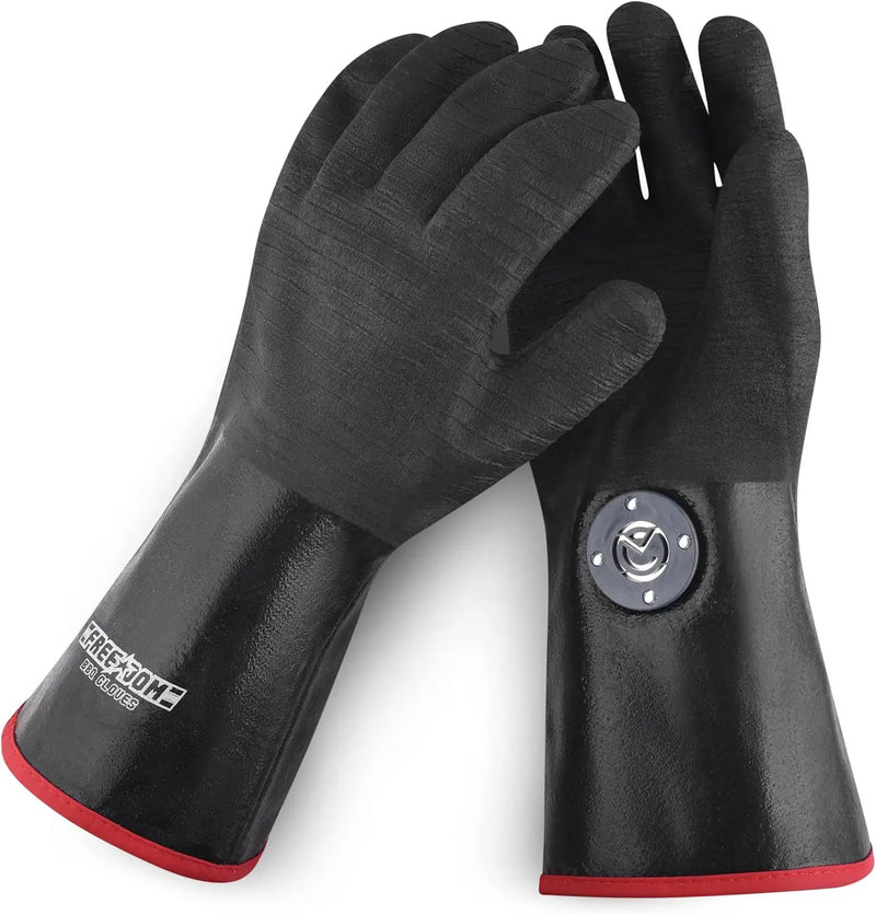 Freedom BBQ Gloves 932°F Heat Rated Magnetic EZ On Off Safety Clips Waterproof for Grills Smokers Fryers Ovens (14") by GreenHaven Gardens