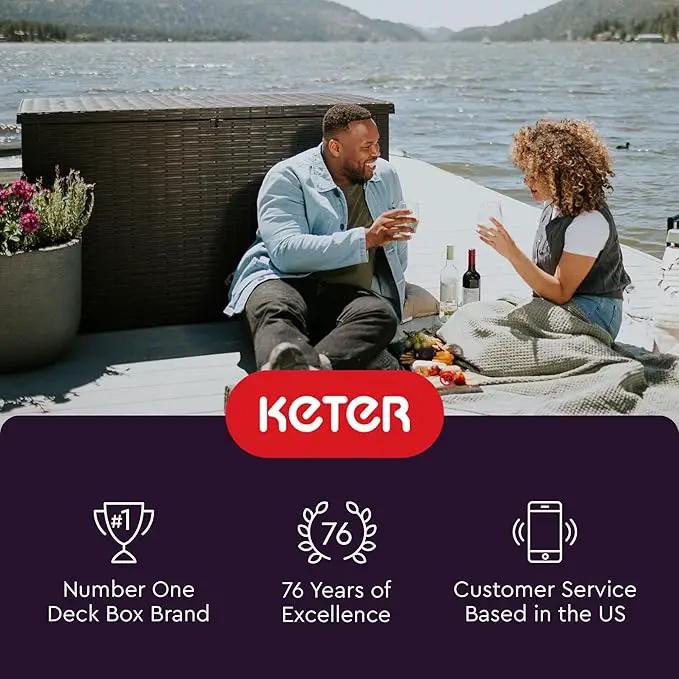 Keter Java XXL 230 Gallon Resin Rattan Look Large Outdoor Storage Deck Box for Patio Furniture Cushions, Pool Toys, and Garden Tools, Dark Grey by GreenHaven Gardens