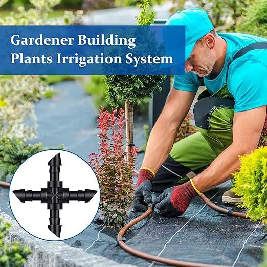 200 Pieces Drip Irrigation Fittings Kit for 1/4 Inch Tubing, 50 Straight Barbs, 50 Tees, 50 Elbows, 50 4-Way Couplings, Barbed Connectors with Plastic Box for Garden Lawn Drip, Sprinkler Systems,Black by GreenHaven Gardens