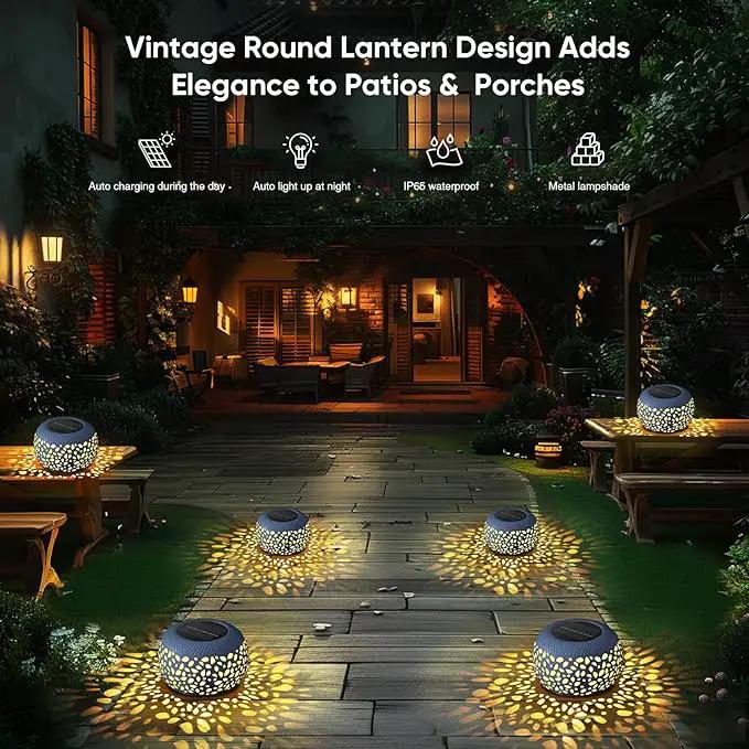 Solar Lantern Garden Patio Decor: 4 Pack White Solar Lanterns Outdoor Waterproof, Solar Lights Outdoor for Table Balcony Deck Pathway Porch Yard Decorations, Outside Hollow Out Metal LED Solar Lantern by GreenHaven Gardens