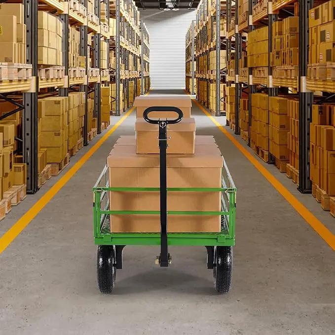 VEVOR 1200 Lbs Steel Garden Cart, Heavy Duty Pullable Garden Wagon Yard Cart, 2 in 1 Outdoor Metal Utility Wagon Yard Trailer with 13" All Terrain Tires, Mesh Removable Sides and 180°Rotating Handle by GreenHaven Gardens