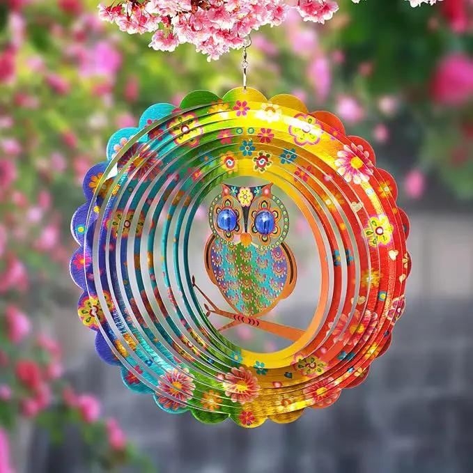 FONMY Wind Spinner Mandala Owl 12 inch 3D Stainless Steel Laser Cut Metal Art Geometric Pattern Hanging Wind Spinner, Kinetic Yard Art Decorations - Indoor/Outdoor Décor by GreenHaven Gardens