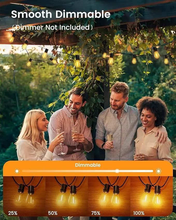 Torkase 50FT Outdoor String Lights LED, S14 Shatterproof Bulbs (15+1), Waterproof Dimmable Patio Lights for Backyard, Porch, Garden - Connectable Commercial Grade by GreenHaven Gardens