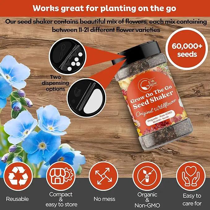 Wildflower Seed Shaker – Awesome Annual Mix by GevaGrow - 2 Ounce Shaker by GreenHaven Gardens