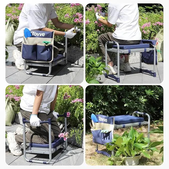 Foldable Garden Kneeler and Seat, Heavy Duty Garden Stool with 10" Wide Detachable Kneeling Pad, Portable Garden Bench Chair with Large Garden Tool Bag, Gardening Gifts for Women, Seniors, Mom by GreenHaven Gardens