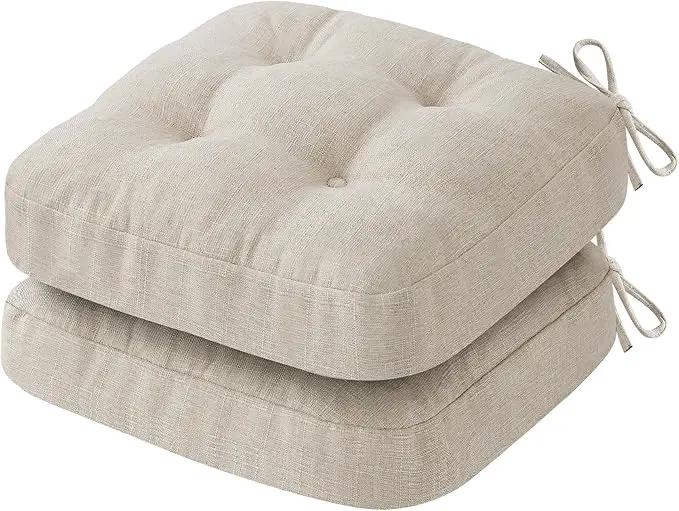 Chair Cushions for Dining Chairs, Dining Chair Cushions, Tufted Indoor Chair Pads with Ties & Non Slip Backing, Seat Cushions for Kitchen Chairs 16.5” x 16.5” x 3.5”, Set of 2, Beige by GreenHaven Gardens