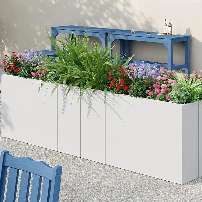 Stoog 38" Large Planters for Outdoor Plants, All-Weather Rectangular Metal Planter Box with Removable Insert Shelf, and Modern Design – Ideal for Plants, Flowers, Vegetables, Garden, White by GreenHaven Gardens